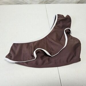 Unbranded One Shoulder Bikini Top Womens Medium Brown White Ruffle Trim Padded
